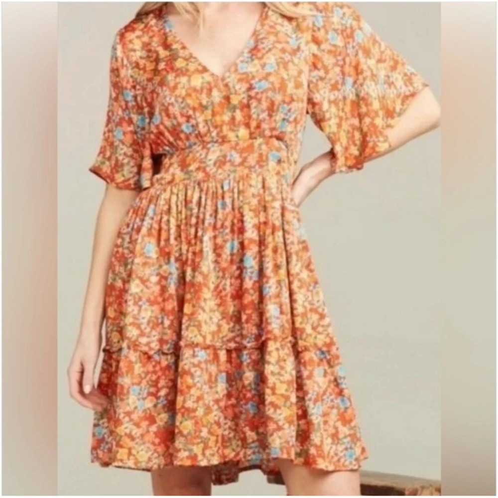 Roller Rabbit NEW Vado Cecilia‎ Dress Red Floral V-Neck Mini Flutter Sleeve XS